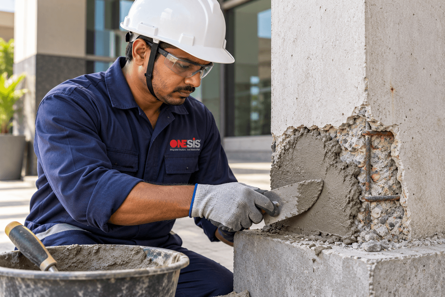 Construction workers on a building site